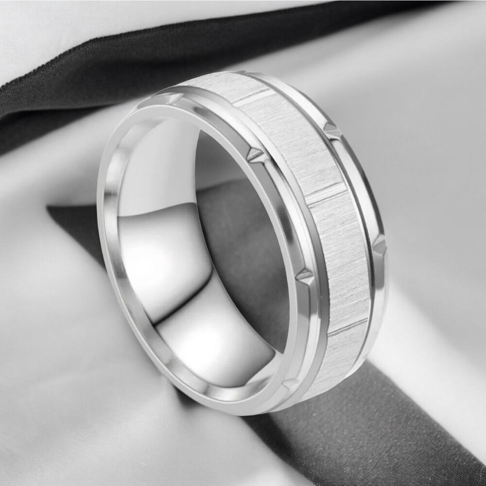 NEW 18K white gold plated men's wedding band ring jewelry size 11 B21B